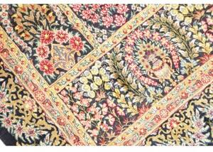 Tappeto Ghom Seta Stilizzato Blu Scuro Beige 57x97 Cm