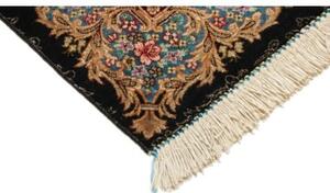 Tappeto Ghom Seta Medaglione Floreale Nero Beige 59x90 Cm