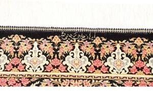 Tappeto Ghom Seta Medaglione Floreale Nero Rosso Corallo 57x88 Cm
