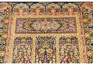 Tappeto Ghom Seta Stilizzato Blu Scuro Beige 57x97 Cm