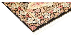 Tappeto Ghom Seta Medaglione Floreale Nero Rosso Corallo 57x88 Cm