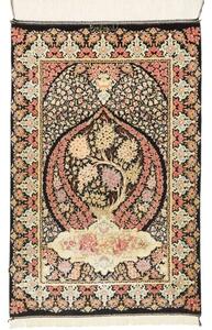 Tappeto Ghom Seta Medaglione Floreale Nero Rosso Corallo 57x88 Cm