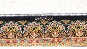 Tappeto Ghom Seta Stilizzato Blu Scuro Beige 57x97 Cm