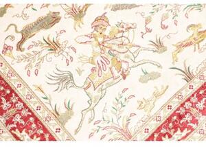 Tappeto Ghom Seta Figurativo Avorio Rosso 74x114 Cm