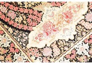 Tappeto Ghom Seta Medaglione Floreale Nero Rosso Corallo 57x88 Cm
