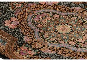 Tappeto Ghom Seta Medaglione Floreale Nero Beige 59x90 Cm