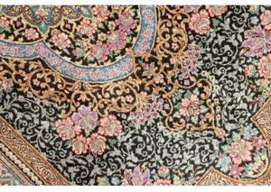 Tappeto Ghom Seta Medaglione Floreale Nero Beige 59x90 Cm