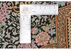 Tappeto Ghom Seta Medaglione Floreale Nero Beige 59x90 Cm