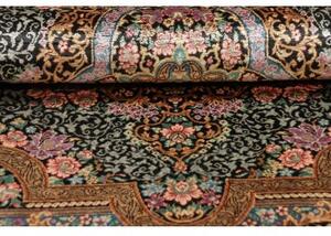 Tappeto Ghom Seta Medaglione Floreale Nero Beige 59x90 Cm