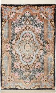 Tappeto Ghom Seta Medaglione Floreale Nero Beige 59x90 Cm
