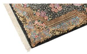 Tappeto Ghom Seta Medaglione Floreale Nero Beige 59x90 Cm
