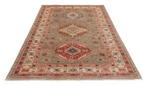 Tappeto Kazak Fine Stilizzato Taupe Rosso Corallo 147x210 Cm
