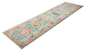 Tappeto Kazak Fine Stilizzato Azzurro Turchese Beige Corsia 79x296 Cm