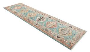 Tappeto Kazak Fine Stilizzato Azzurro Turchese Beige Corsia 79x296 Cm