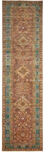 Tappeto Kazak Fine Stilizzato Marrone Azzurro Corsia 82x298 Cm