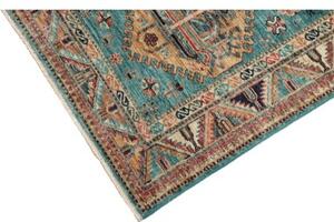 Tappeto Kazak Fine Stilizzato Azzurro Turchese Beige Corsia 79x296 Cm