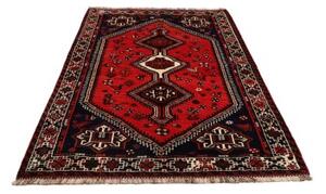 Tappeto Shiraz Geometrico Rosso Mattone Blu Notte 163x235 Cm