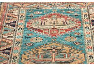 Tappeto Kazak Fine Stilizzato Azzurro Turchese Beige Corsia 79x296 Cm