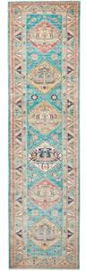 Tappeto Kazak Fine Stilizzato Azzurro Turchese Beige Corsia 79x296 Cm