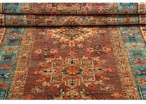 Tappeto Kazak Fine Stilizzato Marrone Azzurro Corsia 82x298 Cm