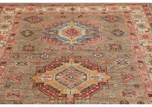 Tappeto Kazak Fine Stilizzato Taupe Rosso Corallo 147x210 Cm