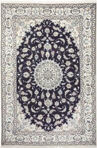 Tappeto Nain Kashmar Medaglione Floreale Blu Notte Avorio 196x302 Cm