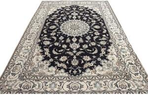 Tappeto Nain Kashmar Medaglione Floreale Blu Notte Avorio 196x302 Cm