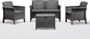 Salotto da giardino 4 posti in wicker stampato con cuscini e tavolino contenitore Friuli - Black