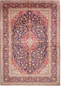 Tappeto Kashan Medaglione Floreale Blu Scuro Rosso 300x428 Cm