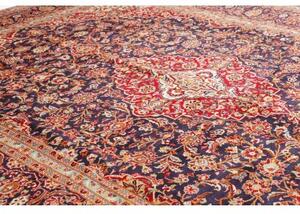 Tappeto Kashan Medaglione Floreale Blu Scuro Rosso 300x428 Cm