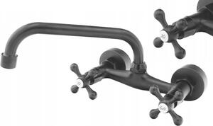 Granitan | RETRO - Rubinetto da cucina - Orientabile a 360° - Montaggio a parete - Nero - Ottone