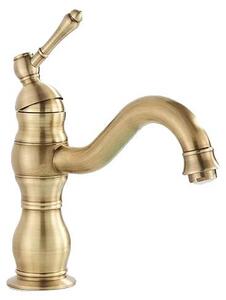 Miscelatore per lavabo, struttura in ottone resistente, bocchetta girevole, finitura anticata, cromo