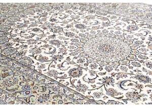 Tappeto Kashan Medaglione Floreale Avorio Blu Avio 196x297 Cm