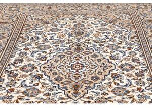 Tappeto Kashan Medaglione Floreale Avorio Blu 196x293 Cm