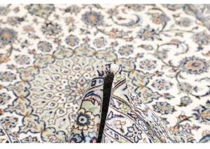 Tappeto Kashan Medaglione Floreale Avorio Blu Avio 196x297 Cm