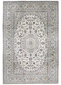 Tappeto Kashan Medaglione Floreale Avorio Blu Avio 196x297 Cm