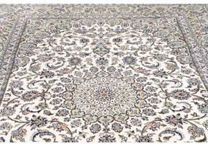 Tappeto Kashan Medaglione Floreale Avorio Blu Avio 196x297 Cm