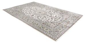 Tappeto Kashan Medaglione Floreale Avorio Blu Avio 196x297 Cm