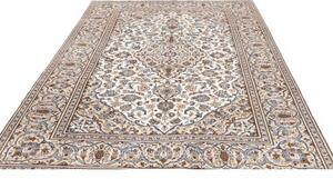 Tappeto Kashan Medaglione Floreale Avorio Blu 196x293 Cm