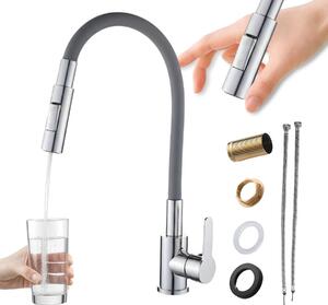 Granitan | RENO - Miscelatore da cucina - Bocca flessibile - Grigio, cromato - Ottone - Carica Vetroceramica