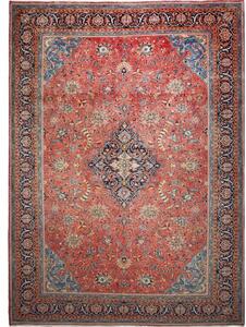 Tappeto Sarough Medaglione Floreale Rosso Corallo Blu Notte 270x370 Cm
