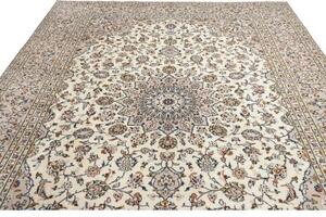 Tappeto Kashan Medaglione Floreale Avorio Blu Scuro 240x357 Cm