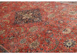 Tappeto Sarough Medaglione Floreale Rosso Corallo Blu Notte 270x370 Cm