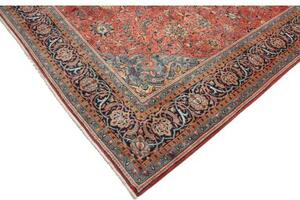 Tappeto Sarough Medaglione Floreale Rosso Corallo Blu Notte 270x370 Cm