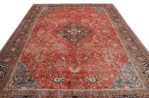 Tappeto Sarough Medaglione Floreale Rosso Corallo Blu Notte 270x370 Cm
