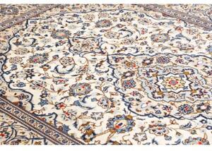 Tappeto Kashan Medaglione Floreale Avorio Blu 195x293 Cm