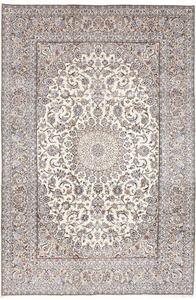 Tappeto Kashan Medaglione Floreale Avorio Blu 196x296 Cm