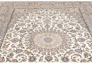 Tappeto Kashan Medaglione Floreale Avorio Blu 196x296 Cm