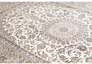 Tappeto Kashan Medaglione Floreale Avorio Blu 196x296 Cm