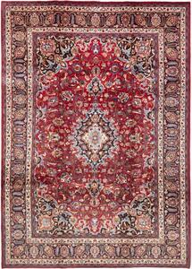 Tappeto Mashad Medaglione Floreale Rosso Blu Scuro 243x340 Cm